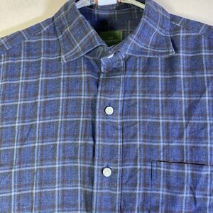 Sid Mashburn Shirt Men Small Blue Plaid Brushed Flannel  Cotton Italy